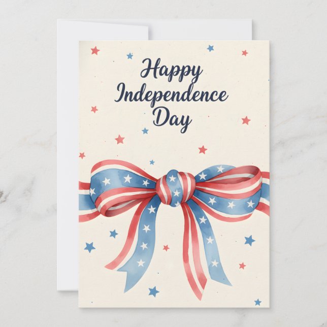 Tarjeta Festiva Patriotic Bow Happy Independence Day Watercolor US (Anverso)