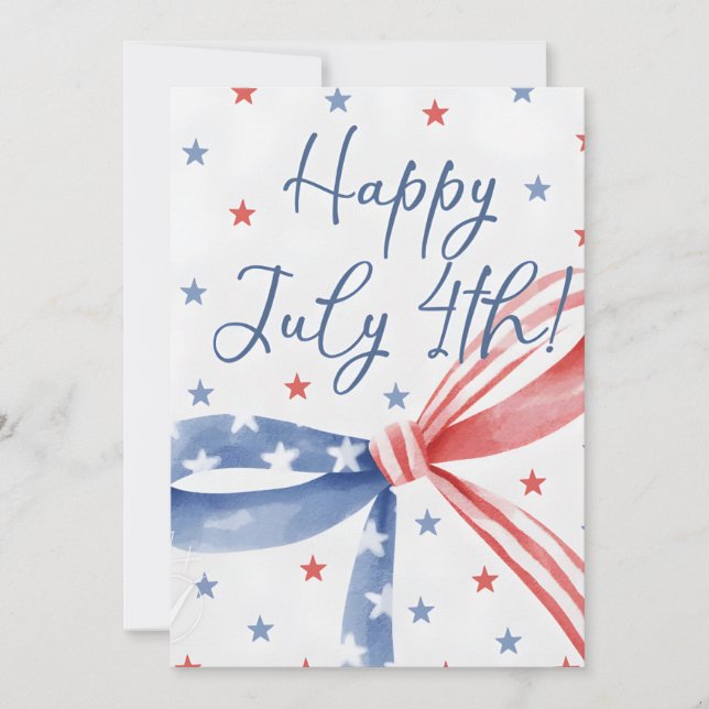 Tarjeta Festiva Patriotic Bow Happy July 4th! USA Independence (Anverso)