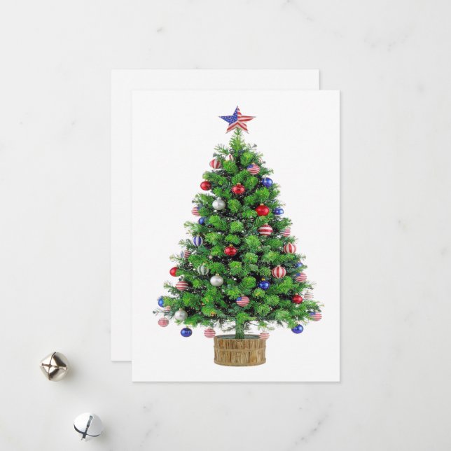 Tarjeta Festiva Patriotic Christmas Tree red white blue USA pride  (Anverso/Reverso In Situ)