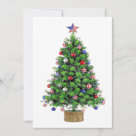 Tarjeta Festiva Patriotic Christmas Tree red white blue USA pride 