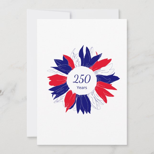 Tarjeta Festiva Patriotic Floral 4th of July USA 250 Anniversary (Anverso)