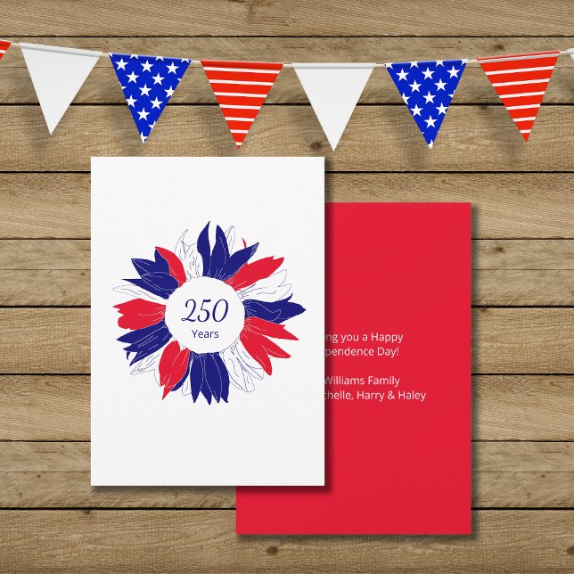 Tarjeta Festiva Patriotic Floral 4th of July USA 250 Anniversary (Subido por el creador)