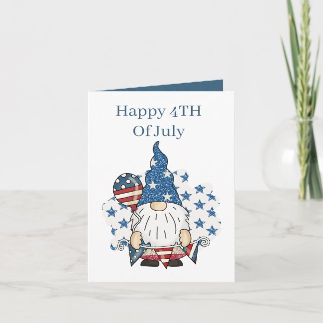 Tarjeta Festiva Patriotic July Fourth add sentiment gnome (Anverso)