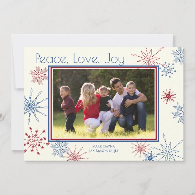 Tarjeta Festiva Patriotic Snowflakes Holiday Photo (Anverso)