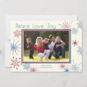 Tarjeta Festiva Patriotic Snowflakes Holiday Photo