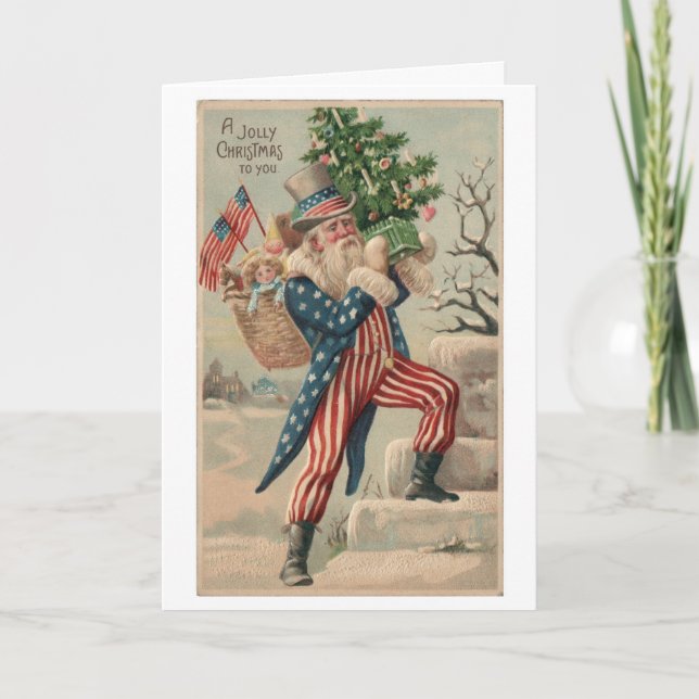 Tarjeta Festiva Patriotic Uncle Sam Vintage Christmas Card (Anverso)
