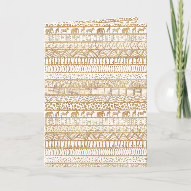 Tarjeta Festiva Patrón africano tribal de oro blanco (Anverso)