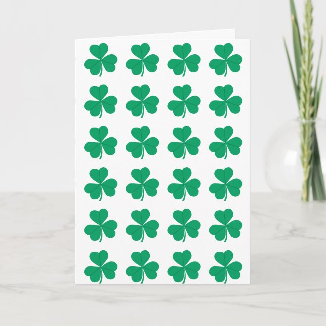 Tarjeta Festiva Patrón blanco verde Shamrock del Día de San Patric (Anverso)