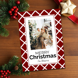 Tarjeta Festiva Patrón clásico rojo y blanco Fotos navideñas