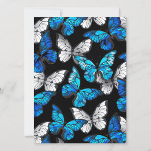 Tarjeta Festiva Patrón continuo oscuro con mariposas azules Morpho