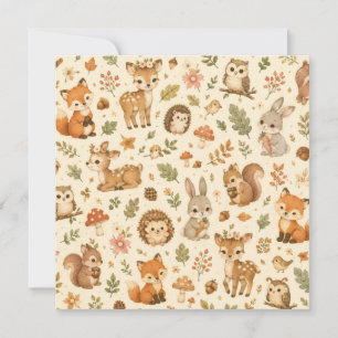 Tarjeta Festiva Patrón de acuarela de animales adorables del bosqu