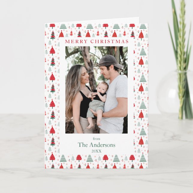 Tarjeta Festiva Patrón de árbol festivo Dos Navidades nórdicos fot (Anverso)