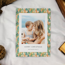 Tarjeta Festiva Patrón de árbol moderno Fotos de la familia navide