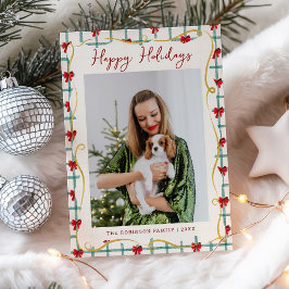 Tarjeta Festiva Patrón de arco verde rojo lindo Felices vacaciones