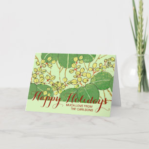Tarjeta Festiva Patrón de arte botánico floral de hoja japonesa