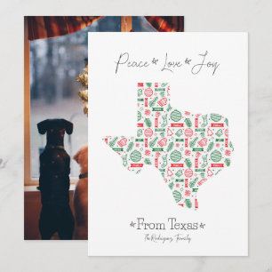 Tarjeta Festiva Patrón de arte de línea de Texas rojo y verde