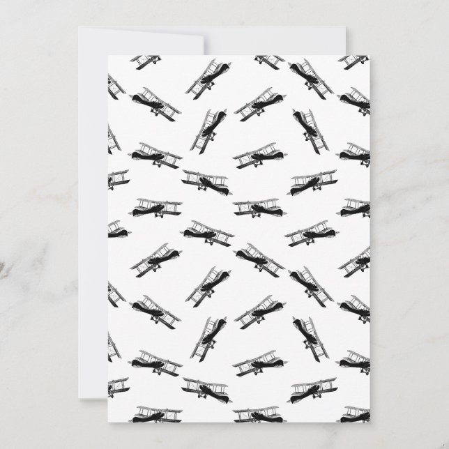 Tarjeta Festiva Patrón de avión blanco y negro ilustrado (Anverso)