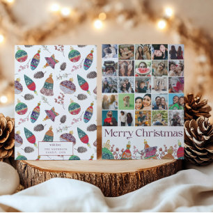 Tarjeta Festiva Patrón de Bauble para Navidades de collage de foto
