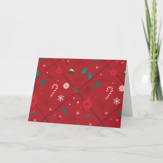 Tarjeta Festiva Patrón de Caramelo de Elfo a Cuadros