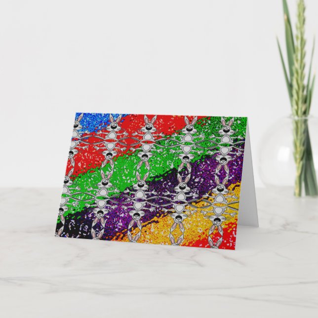 Tarjeta Festiva Patrón de conejo colorido salvaje (Anverso)