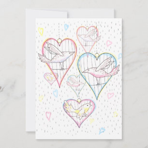Tarjeta Festiva Patrón de corazones y aves de amor moderno