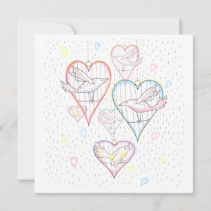 Tarjeta Festiva Patrón de corazones y aves de amor moderno