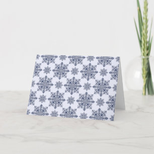 Tarjeta Festiva Patrón de Damasco de copo de nieve azul