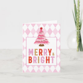 Tarjeta Festiva Patrón de diamante rosa Merry and Bright Pequeño