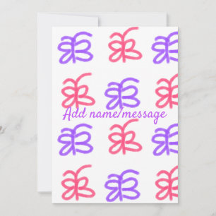 Tarjeta Festiva Patrón de doodle de mariposa rosa morado agregar t