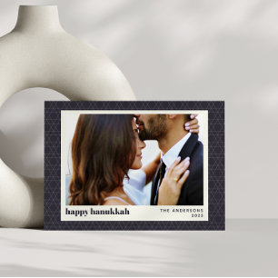 Tarjeta Festiva Patrón de estrella de Hanukkah moderna en azul mar