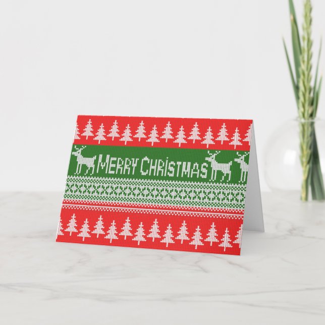 Tarjeta Festiva Patrón de "Feliz Navidad" de punto (Anverso)