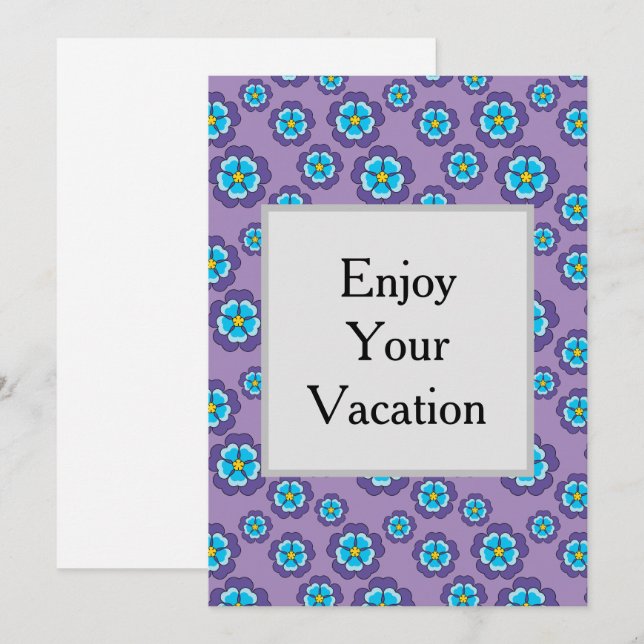 Tarjeta Festiva Patrón de flores azules violetas (Anverso / Reverso)