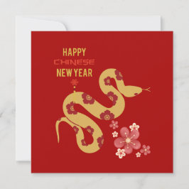 Tarjeta Festiva Patrón de flores serpiente rojo Feliz Año Nuevo Ch