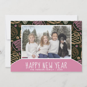 Tarjeta Festiva Patrón de Formas de Una Línea Rosa Foto Año Nuevo
