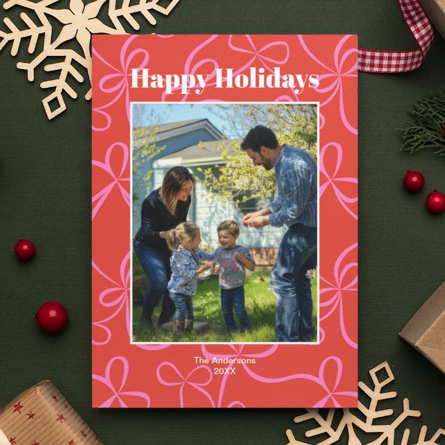 Tarjeta Festiva Patrón de foto de cinta roja y rosa en negrita (Subido por el creador)