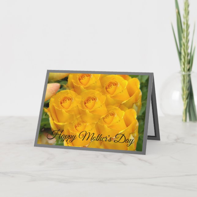 Tarjeta Festiva Patrón de fotos de rosa amarilla | Gris (Anverso)