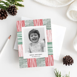 Tarjeta Festiva Patrón de franjas de color verde rojo Una foto