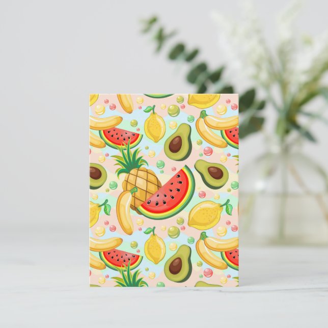 Tarjeta Festiva Patrón de frutas de verano fresco (Anverso de pie)