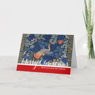 Tarjeta Festiva Patrón de grulla china vintage: azul imperial
