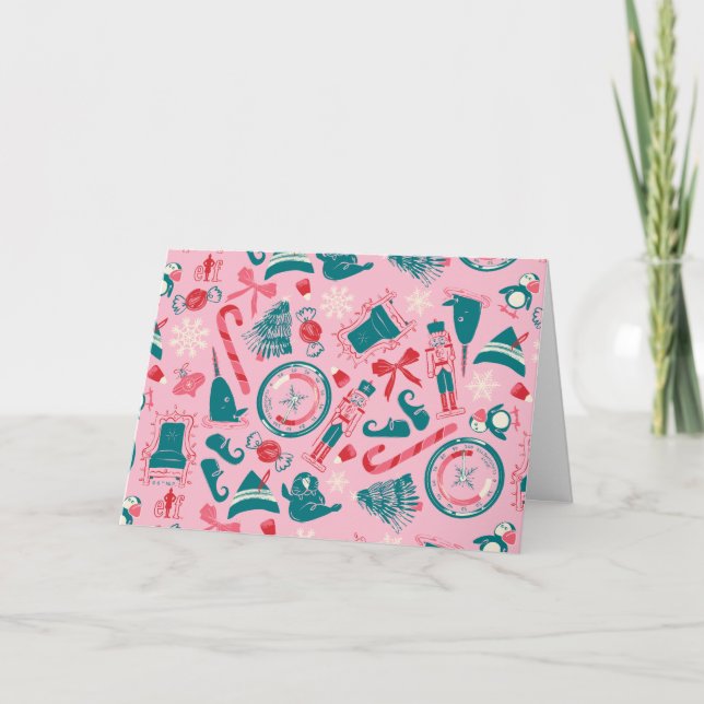 Tarjeta Festiva Patrón de icono enmarcado de vacaciones de elfo (Anverso)