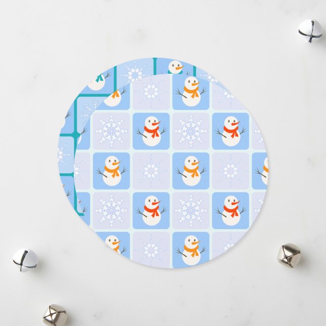 Tarjeta Festiva Patrón de invierno de snowman y copos de nieve (Anverso/Reverso In Situ)