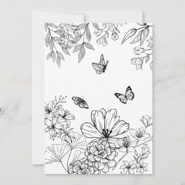 Tarjeta Festiva Patrón de naturaleza floral en blanco y negro Mini (Anverso)