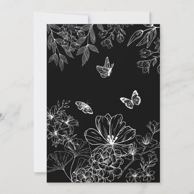 Tarjeta Festiva Patrón de naturaleza floral en blanco y negro Mini (Anverso)