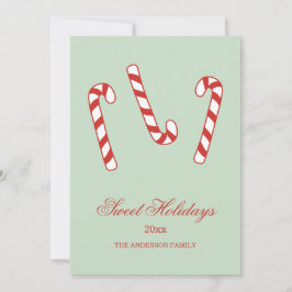 Tarjeta Festiva Patrón de Navidades de caña de caña roja, verde y