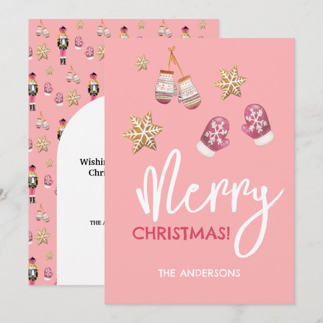 Tarjeta Festiva Patrón de Navidades modernos Pastel (Anverso / Reverso)