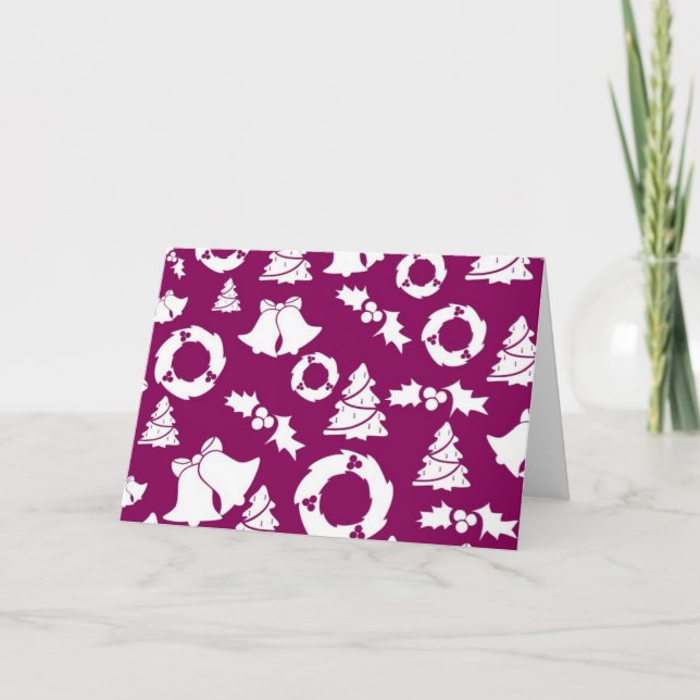 Tarjeta Festiva Patrón de Navidades púrpura (Anverso)