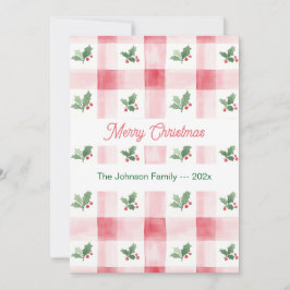 Tarjeta Festiva Patrón de Navidades Retro Verde Rojo Rosa