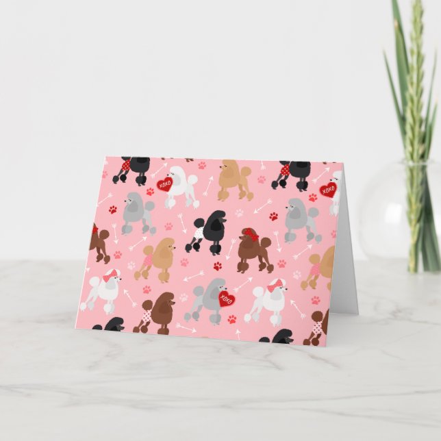 Tarjeta Festiva Patrón de Poodle Valentine (Anverso)