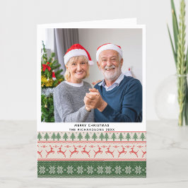 Tarjeta Festiva Patrón de reno de suéter nórdico verde festivo