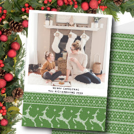 Tarjeta Festiva Patrón de reno de suéter nórdico verde festivo